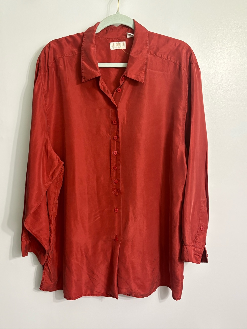 Liz Claiborne rust Red Button-Down Silk-Look Blouse plus size 18 vintage